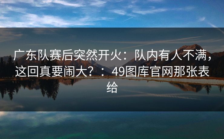 广东队赛后突然开火：队内有人不满，这回真要闹大？：49图库官网那张表给