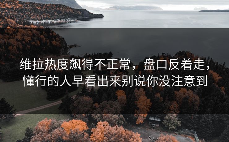 维拉热度飙得不正常,盘口反着走,懂行的人早看出来别说你没注意到 维拉热度飙得不正常,盘口反着走,懂行的人早看出来别说你没注意到
